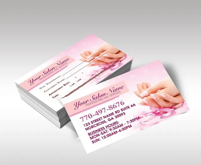 Mẫu card visit màu hồng dễ thương cho tiệm nail Mẫu card visit màu hồng dễ thương cho tiệm nail
