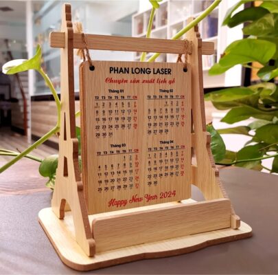 Lịch để bàn gỗ khắc laser