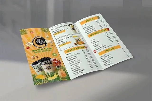 Mẫu thực đơn gấp 3 làm bằng giấy couche Mẫu thực đơn gấp 3 làm bằng giấy couche