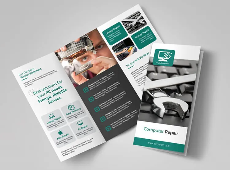 Brochure công ty, dịch vụ sửa chữa máy tính màu đen, xanh Brochure công ty, dịch vụ sửa chữa máy tính màu đen, xanh