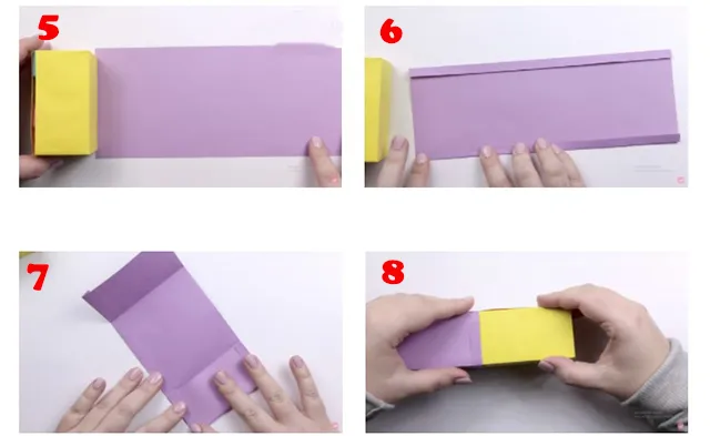 Gấp tờ giấy theo chiều dài và gập 2 cạnh vào bên trong Gấp tờ giấy theo chiều dài và gập 2 cạnh vào bên trong