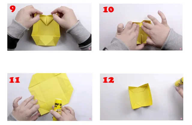 Gấp theo các nếp đã được tạo sẵn để tạo bản lề cho hộp giấy Gấp theo các nếp đã được tạo sẵn để tạo bản lề cho hộp giấy