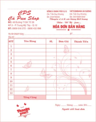Thiết kế hóa đơn bán lẻ cho shop bán hàng