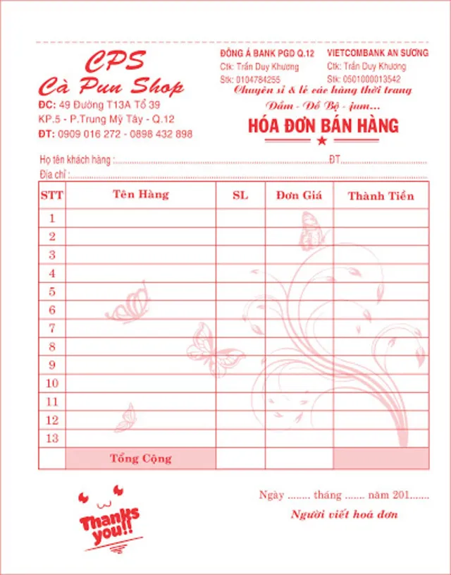 Thiết kế hóa đơn bán lẻ cho shop bán hàng