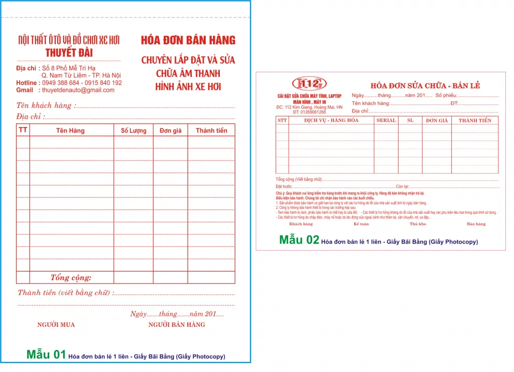 Hóa đơn bán lẻ 1 liên