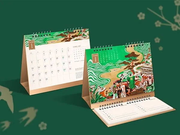 Mẫu lịch để bàn chữ M màu xanh lá Mẫu lịch để bàn chữ M màu xanh lá