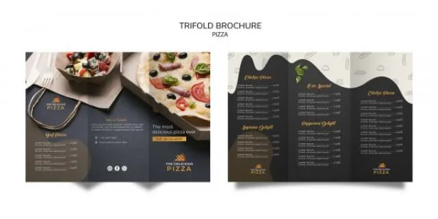 Mẫu thiết kế Brochure biểu thị menu dành cho các nhà hàng, quán ăn với màu đen tinh tế Mẫu thiết kế Brochure biểu thị menu dành cho các nhà hàng, quán ăn với màu đen tinh tế