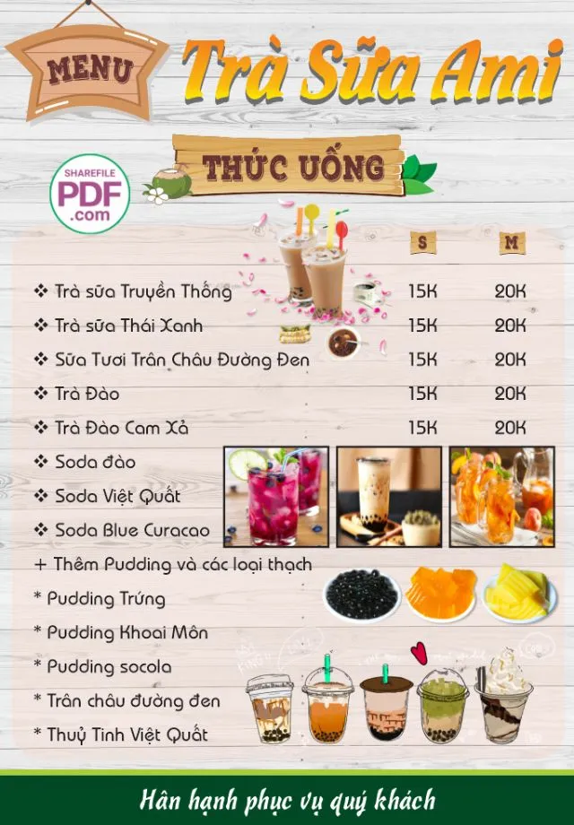 Mẫu menu 1 tờ Mẫu menu 1 tờ