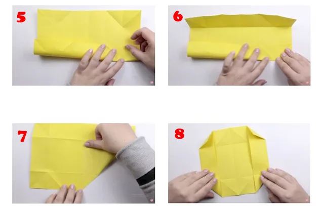 Tạo nếp gấp của tờ giấy thành các hình tam giác Tạo nếp gấp của tờ giấy thành các hình tam giác