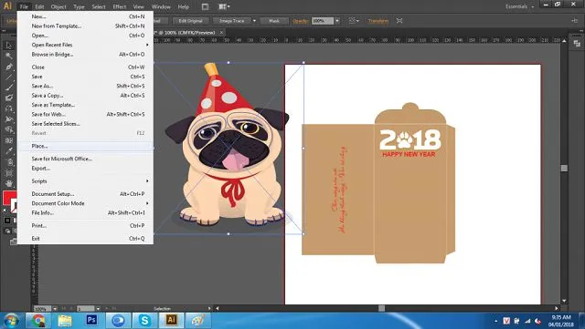 Open Recent File để tải lên hình con vật chèn vào bao lì xì