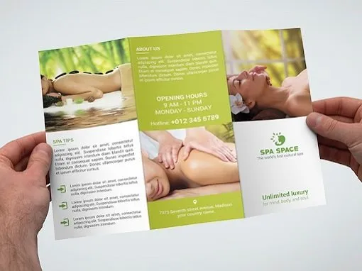 Mẫu brochure spa massage màu xanh