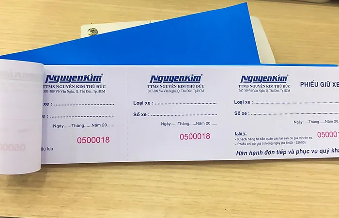 Phiếu giữ xe cho đơn vị Nguyễn Kim
