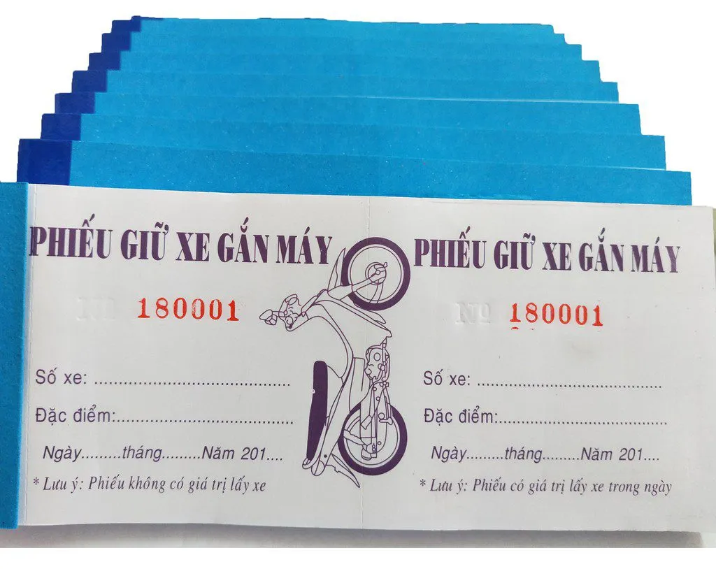 Mẫu phiếu giữ xe gắn máy 2 liên