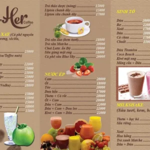 in menu quán cafe