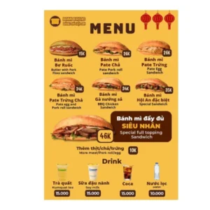 in menu tiệm bánh mì