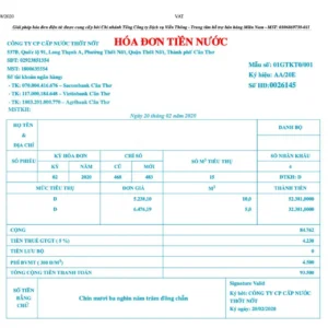 In hóa đơn tiền nước dịch vụ