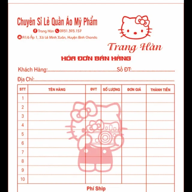 Mẫu hóa đơn bán hàng quần áo trẻ em