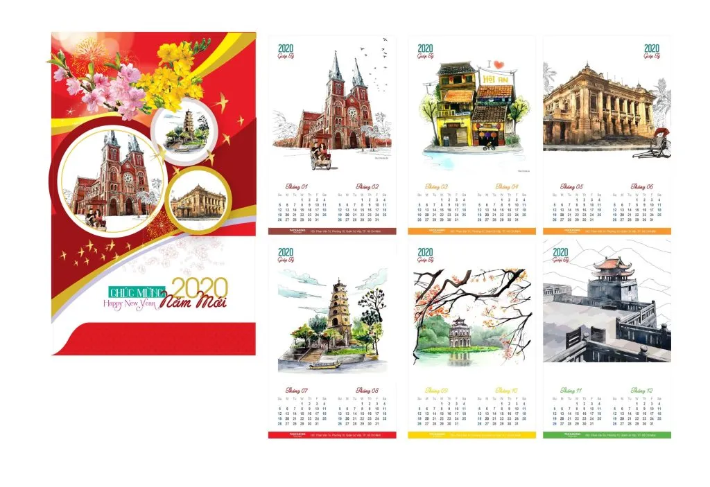 Mẫu lịch tết treo tường địa danh nổi tiếng