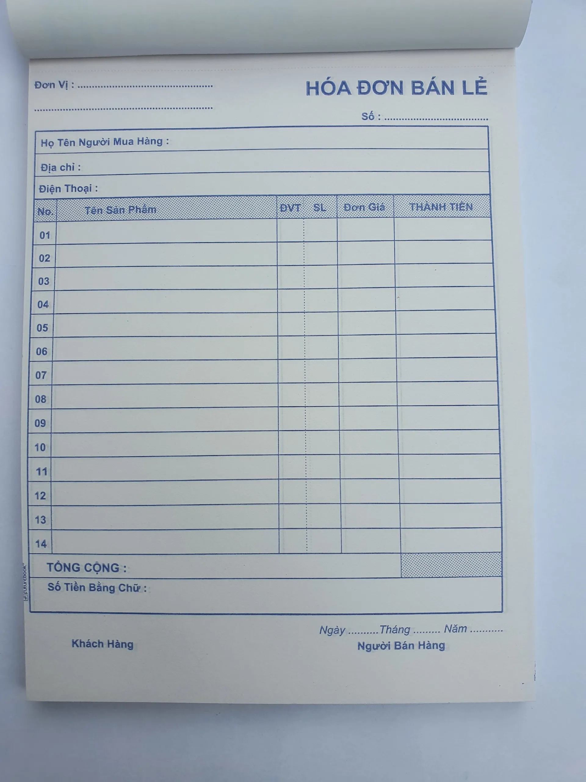 In hóa đơn bán lẻ một liên 