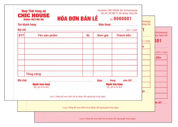 In hóa đơn cho shop thời trang